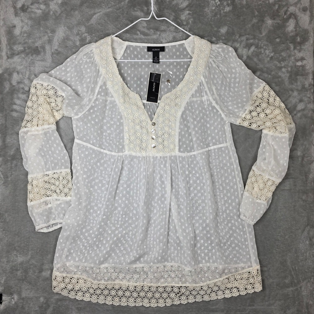 Alfani Womens Sheer Watercolor Print Blouse Ivory Size 10 NWT New With‎ Tags